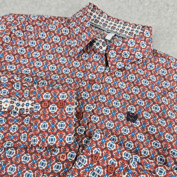 Cinch Womens Button Shirt Top Medium Long Sleeve Western Rodeo Geometric Orange - Picture 1 of 11